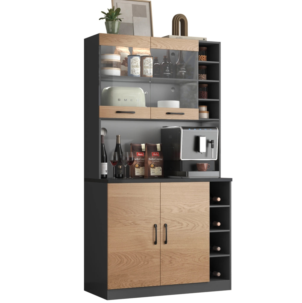 Credenza da cucina 100x47x187 cm in MDF e vetro rinforzato; grigio naturale