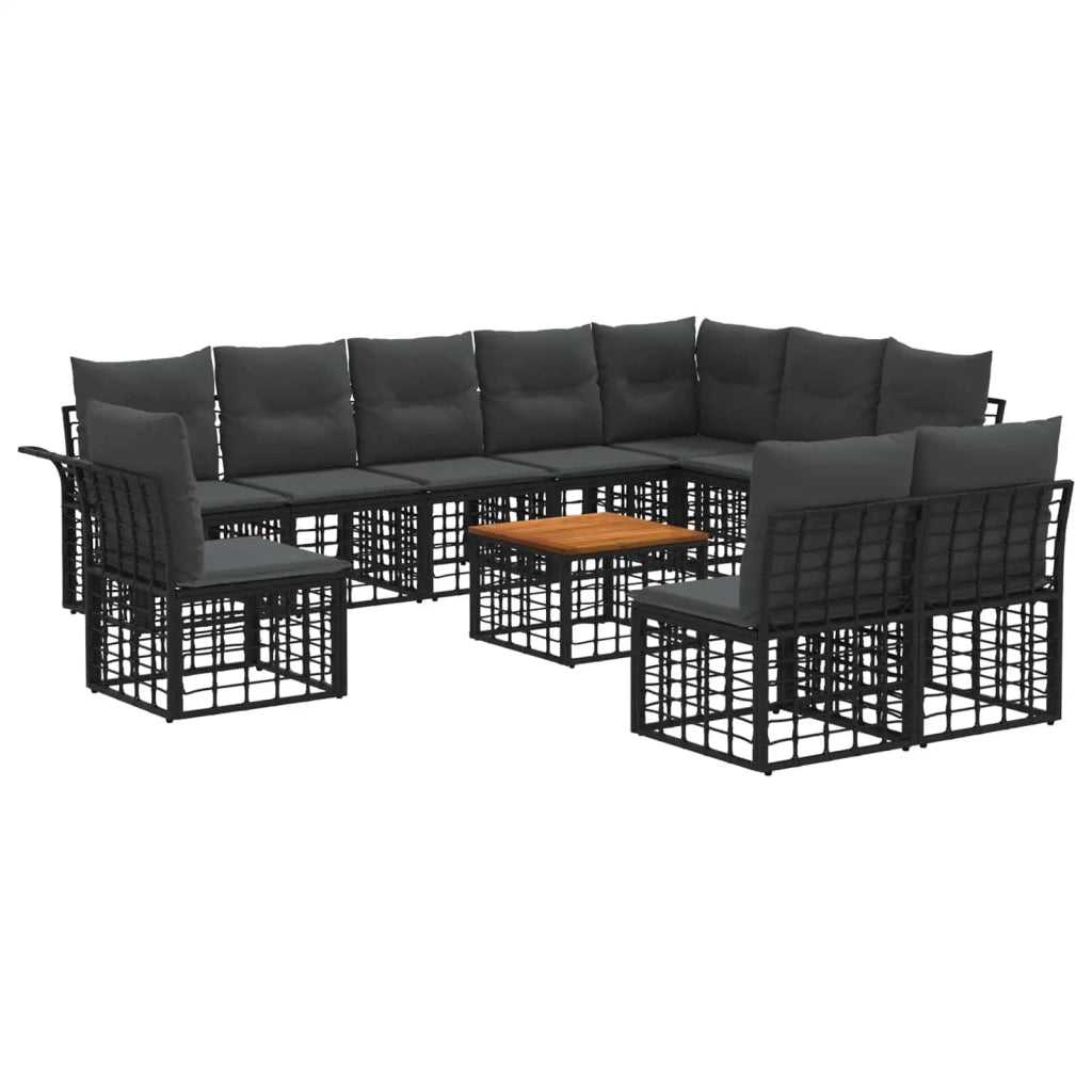 Set di divani da esterno 11 pcs Nero e Grigio scuro Poliestere