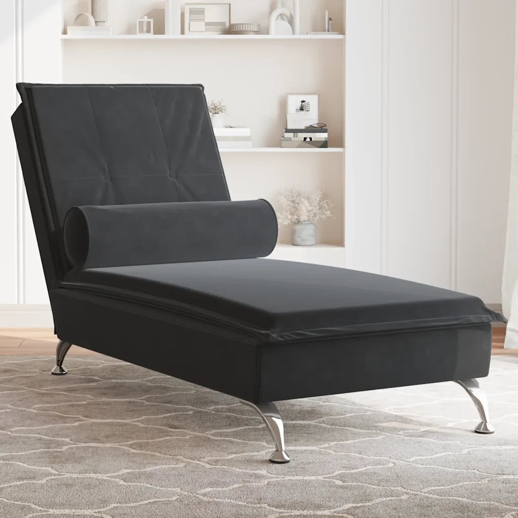 Chaise Longue Massaggi con Cuscino a Rullo Nero in Velluto CFW1484756