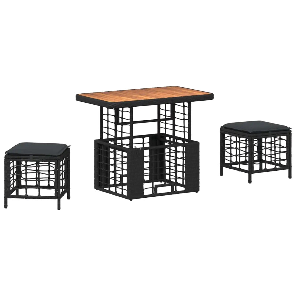 Set da Pranzo per Giardino con cuscino 3 pz | Set Salotto da Giardino Nero e Grigio