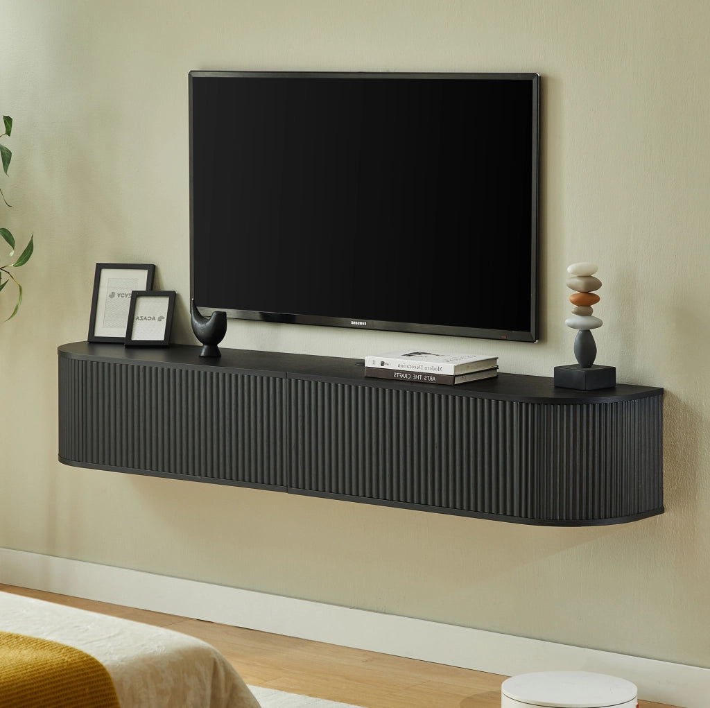 Mobile TV sospeso 180x32x30 cm con passacavi e ante ammortizzate nero