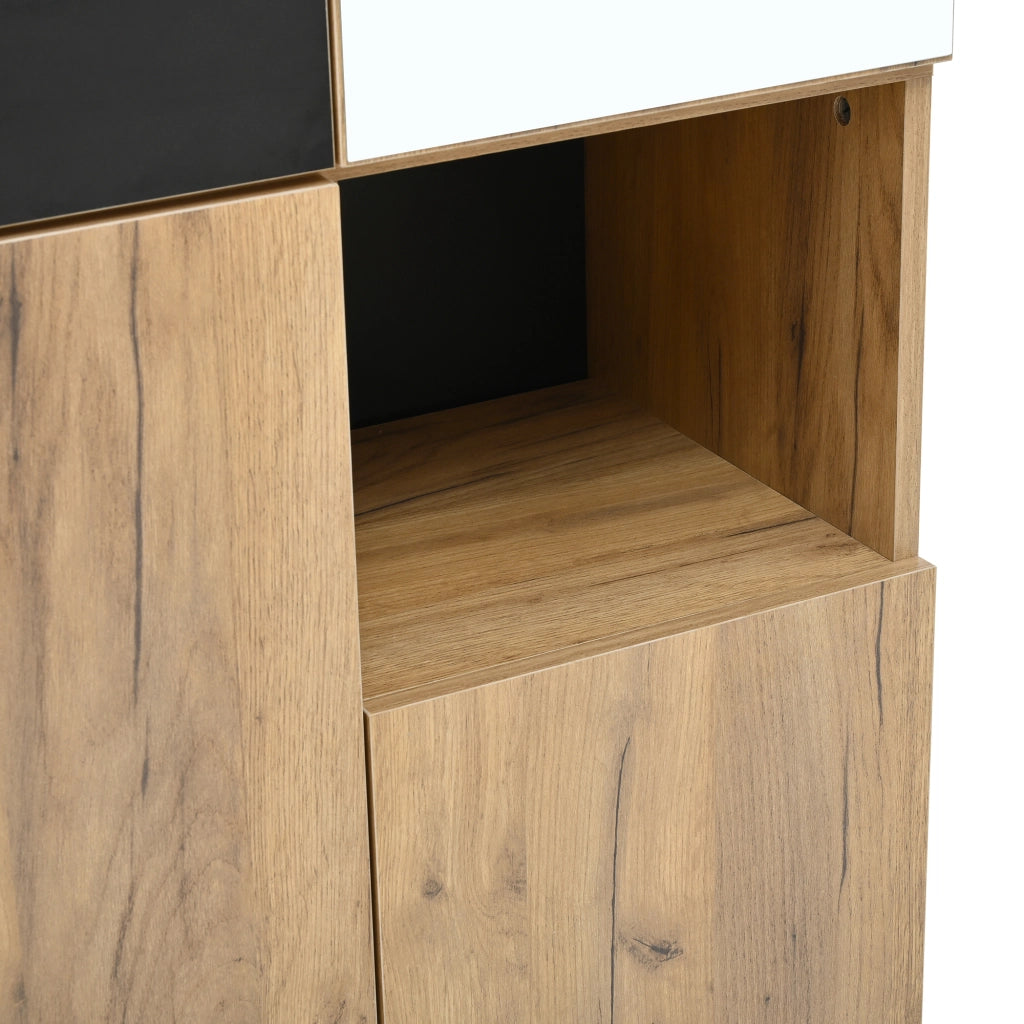 ARMADIO ALTO con specchio e 4 ante 65 x 35 x 190 cm Nero e Naturale