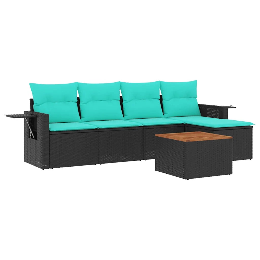 Set Divani da Giardino 6 pz con Cuscini Nero in Polyrattan 3224538