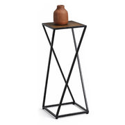 TAVOLINO A COLONNA CON STRUTTURA IN METALLO NERO E TOP IN MDF EFFETTO LEGNO SCURO MISURE: 25X50CM