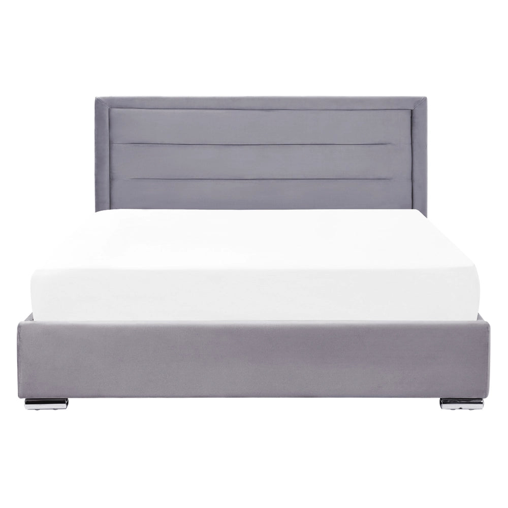 Letto matrimoniale in velluto con contenitore grigio scuro 160 x 200 cm design moderno imbottito con testiera ottomana