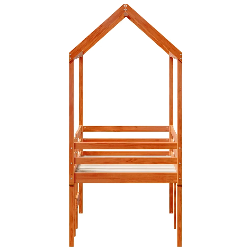 Letto a Soppalco con Tetto Marrone Cera 90x200 cm Legno di Pino