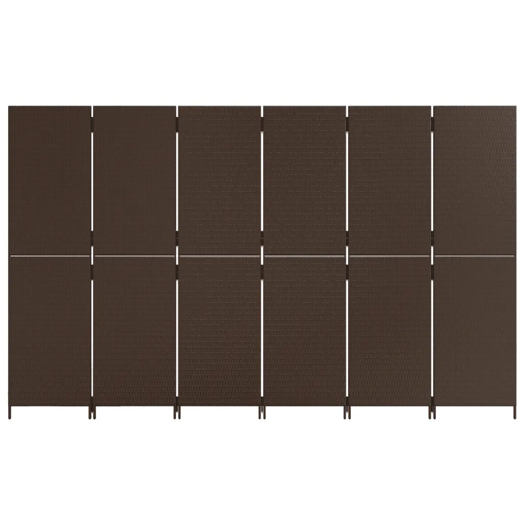 Divisorio per Ambienti | Divider per stanze | Paravento a 6 Pannelli Marrone in Polyrattan