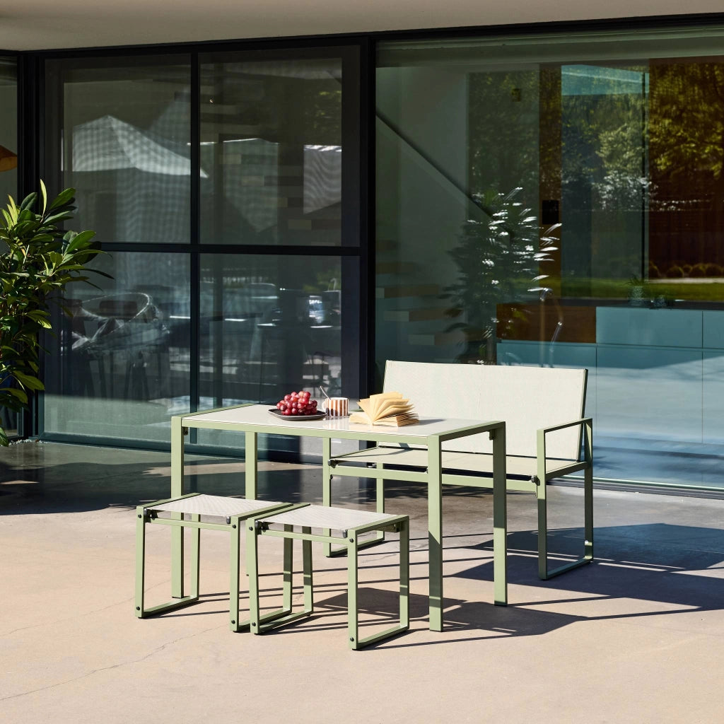 Set tavolo da giardino incastrabile in acciaio e textilene con 4