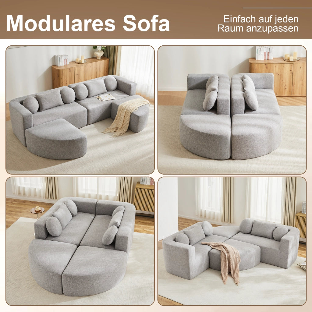 Divano modulare letto in ciniglia con funzione letto e imbottitura soffice senza montaggio grigio 292 × 165 × 68 cm