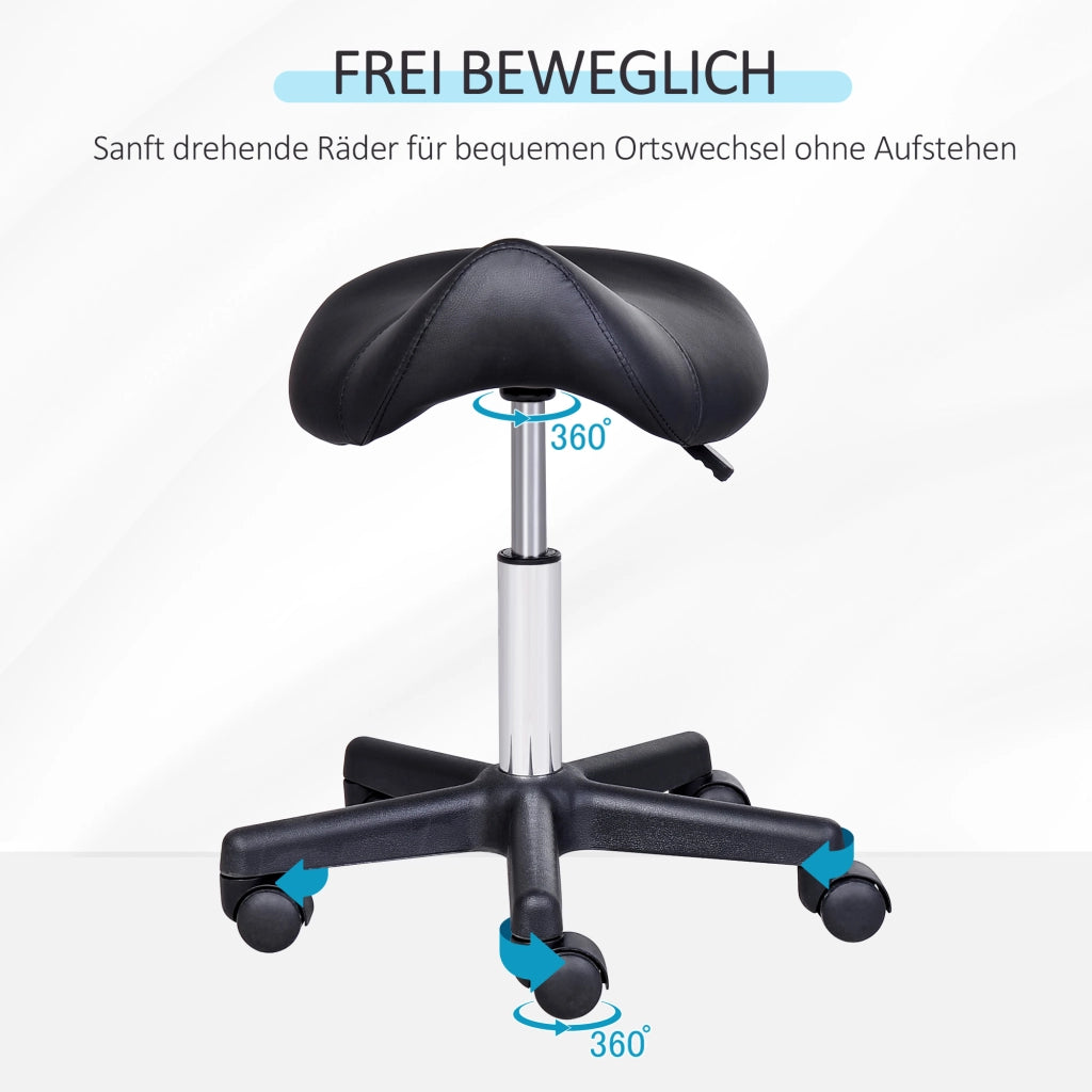 Sgabello girevole regolabile in altezza con ruote e seduta ergonomica per salone e studio, in ecopelle nera