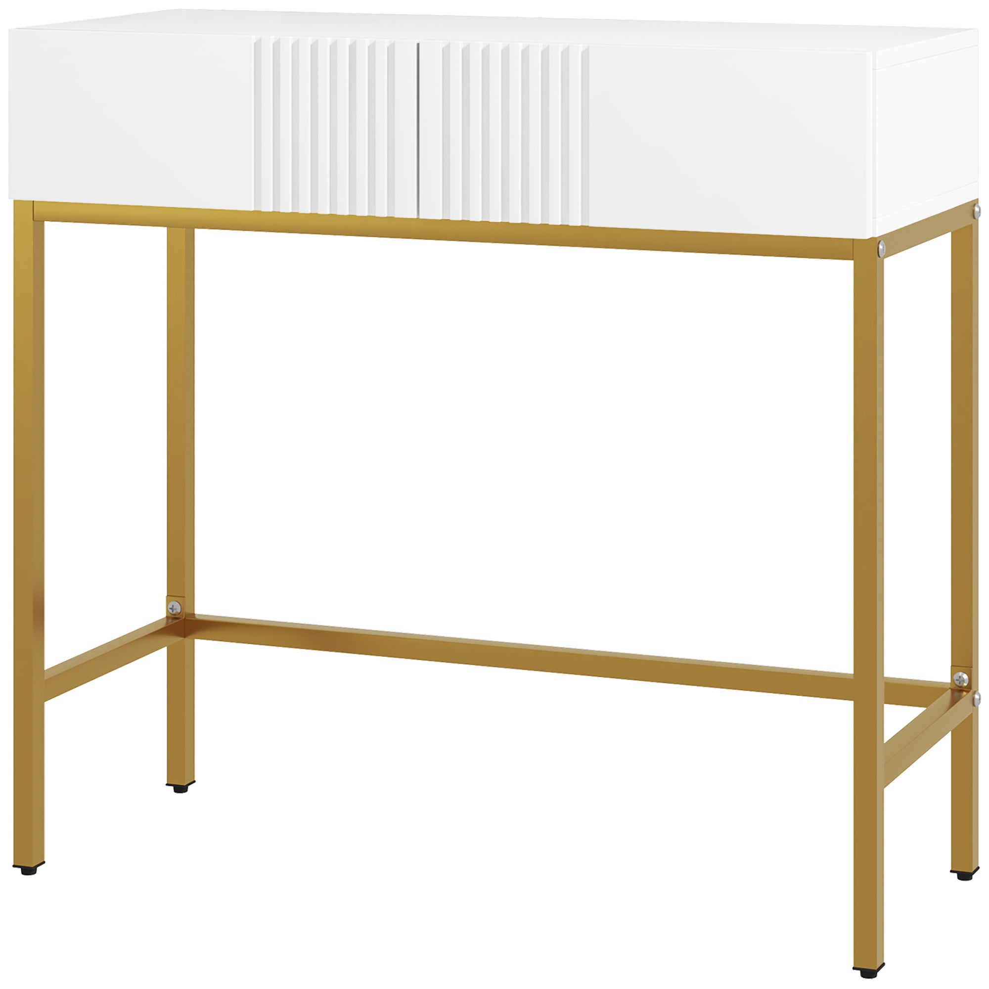 Consolle da Ingresso Moderna 2 Cassetti 80x31,5x75 cm in Truciolato e Acciaio Bianco e Oro