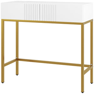 Consolle da Ingresso Moderna 2 Cassetti 80x31,5x75 cm in Truciolato e Acciaio Bianco e Oro