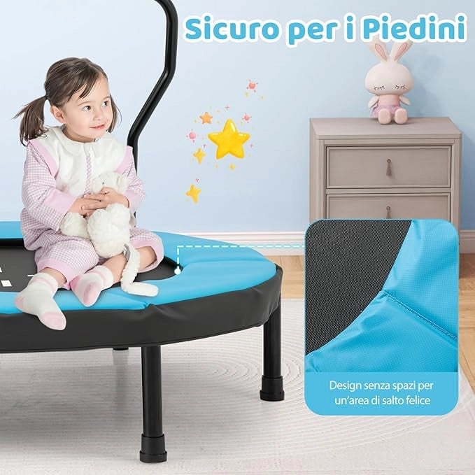 Trampolino Elastico per Bambini, Tappeto Elastico da Interno ed Esterno con Manubrio in Schiuma e Cuscino di Sicurezza, Ideale per Bambini 3-6 Anni, Portata 100 kg