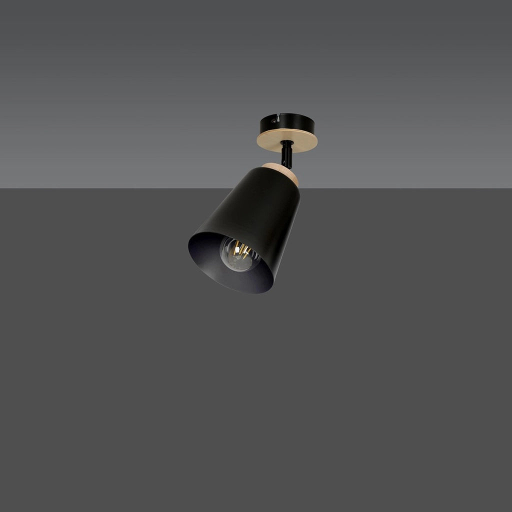 Faretto ATLAS in acciaio nero e legno naturale