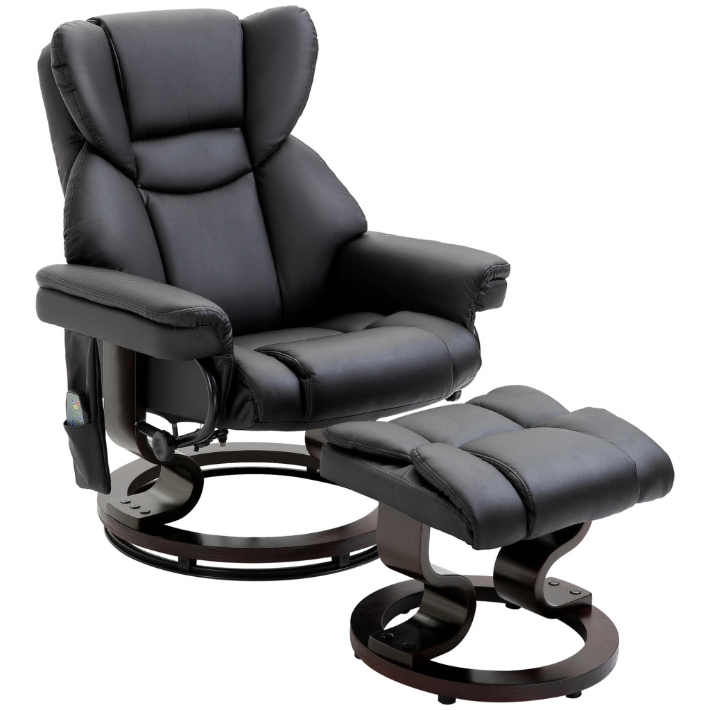 Poltrona Relax Reclinabile Massaggiante con Poggiapiedi ¨C Xylo ¨C Tessuto Nero Girevole 360¡ã