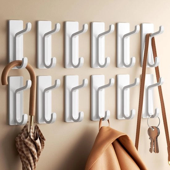 Haken Selfadhesive per Porte Metalliche - Set da 12 pezzi - Extra Resistenti - Sostengono fino a 6 kg - Inox - Senza Forare - Bianchi