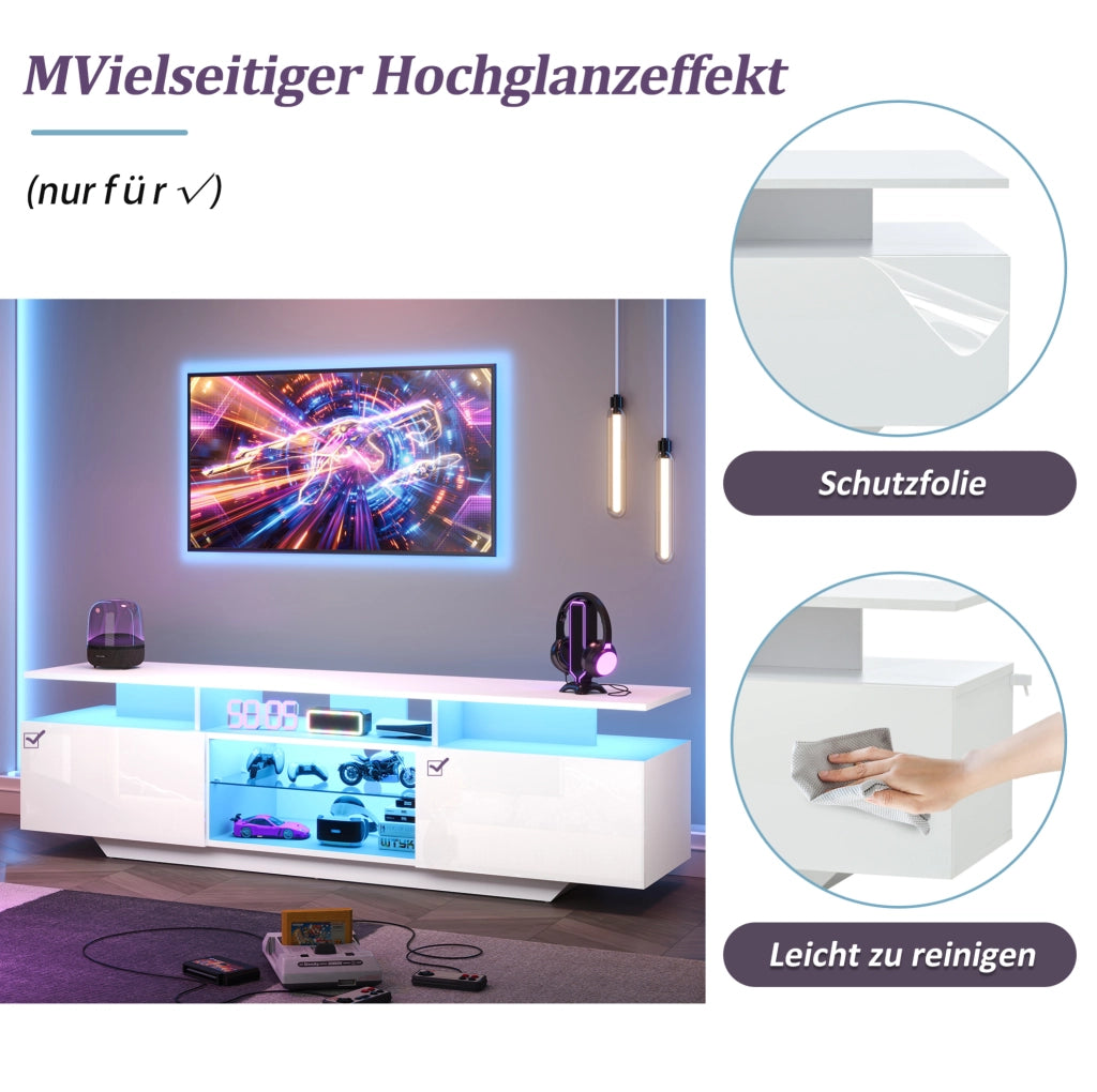 Mobile TV bianco con LED, 2 ante e 8 ripiani, 160 x 40 x 45 cm