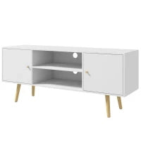 Mobile TV 55" max con 2 Armadietti e 2 Ripiani Aperti, in Legno e Truciolato, 120x34x50 cm, Bianco