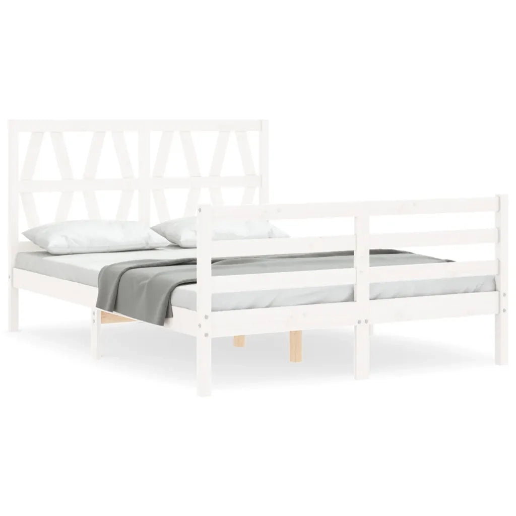 Giroletto con Testiera-Struttura Letto con testiera Bianco Small Double Legno Massello 955703