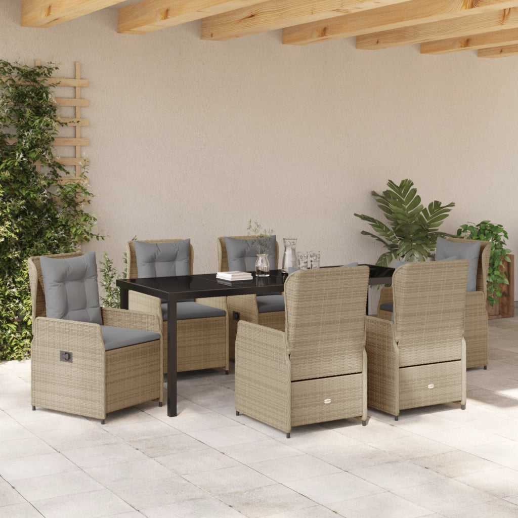 Set da Pranzo per Giardino  7 Pezzi Beige Polyrattan