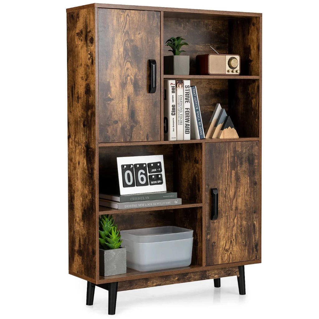 Libreria a 4 ripiani 80 x 24 x 120 cm contenitore con ante e ripiani a giorno stile moderno legno color caffè 20_0010722