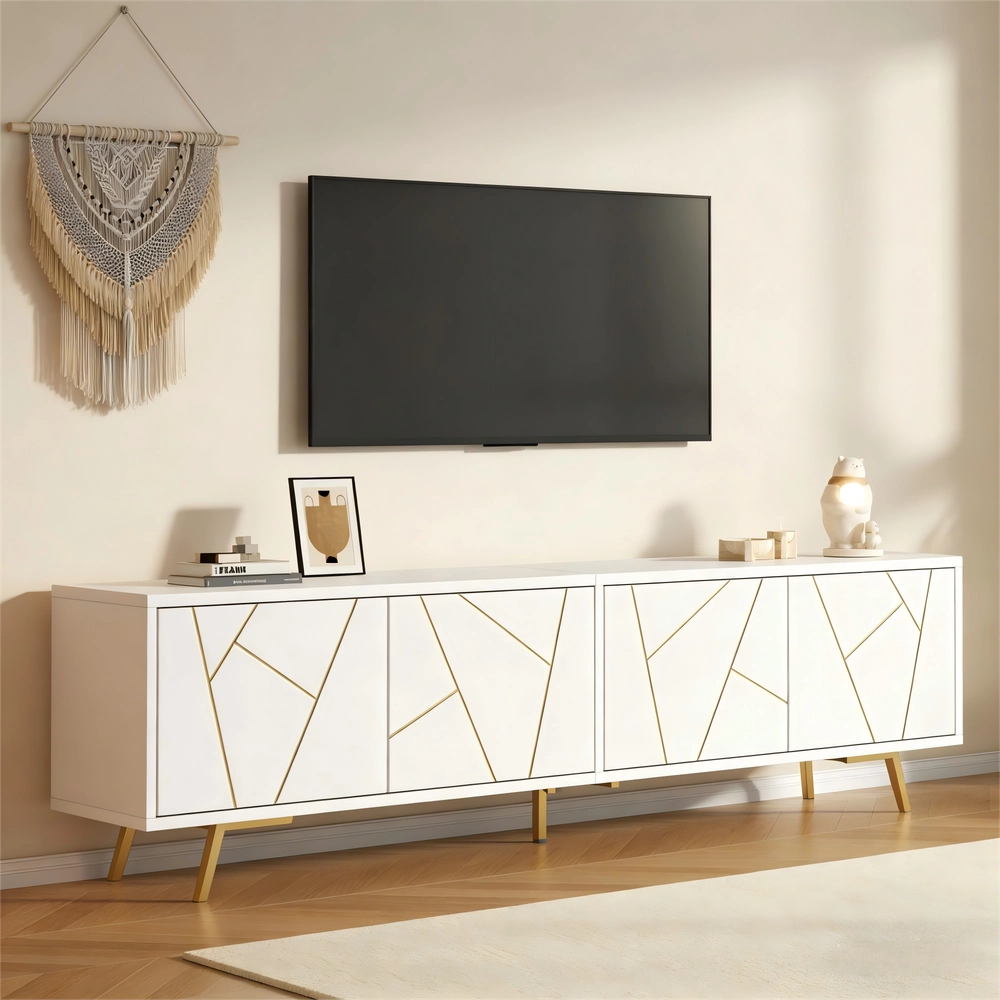 Mobile TV Soggiorno con Ante ¨C Xylo ¨C Bianco/Oro, 190x40x51,5 cm
