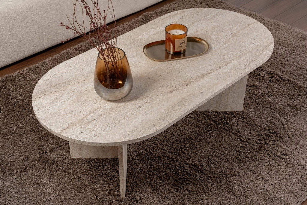 Tavolino da salotto Elain, Tavolo basso da caffè, Portariviste per divano, Ripiano da soggiorno, 119x60 h40 cm, Beige