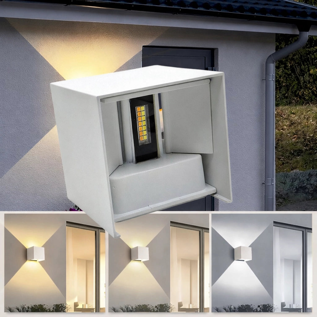 Applique LED cubo bianco da parete interno esterno IP65 luce regolabile up down design moderno con switch CCT 3000K 4000K 6500K esterno