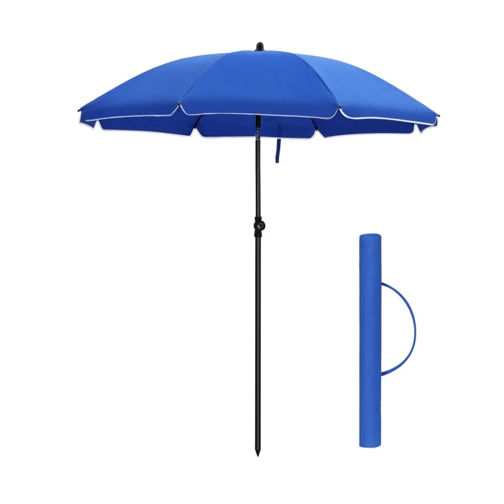 Ombrellone dritto diametro 160 cm UV 50+ stecche in fibra di vetro telo in poliestere inclinabile borsa per il trasporto terrazza giardino balcone spiaggia blu 12_0001648