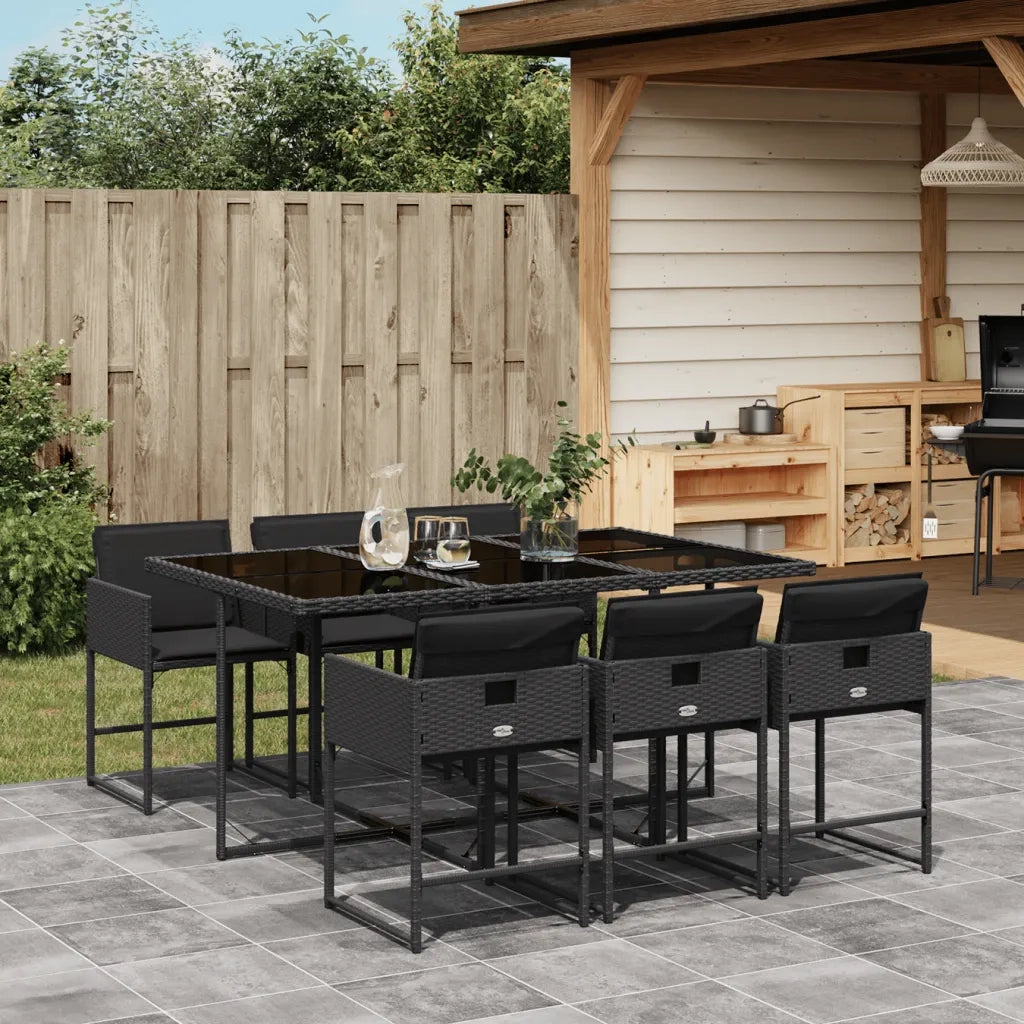 Set da Pranzo da Giardino 7 pz | Set Salotto da Giardino Nero con Cuscini in Polyrattan