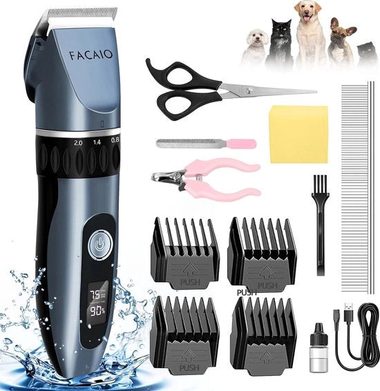 Tondeuse per cani e gatti, professionale taglia pelo, taglia pelo per animali, trimmer per cani e gatti, elettrica, senza fili, schermo LCD