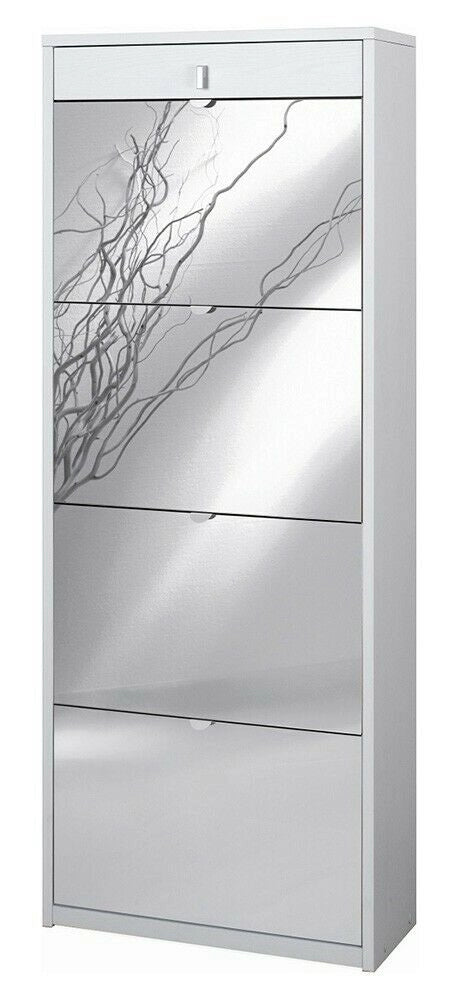 Scarpiera con specchio naturale 4 ante a ribalta e 1 Cassetto H164 L63 P29 Cm colore Bianco Fiammato Sk568spk Sarmog
