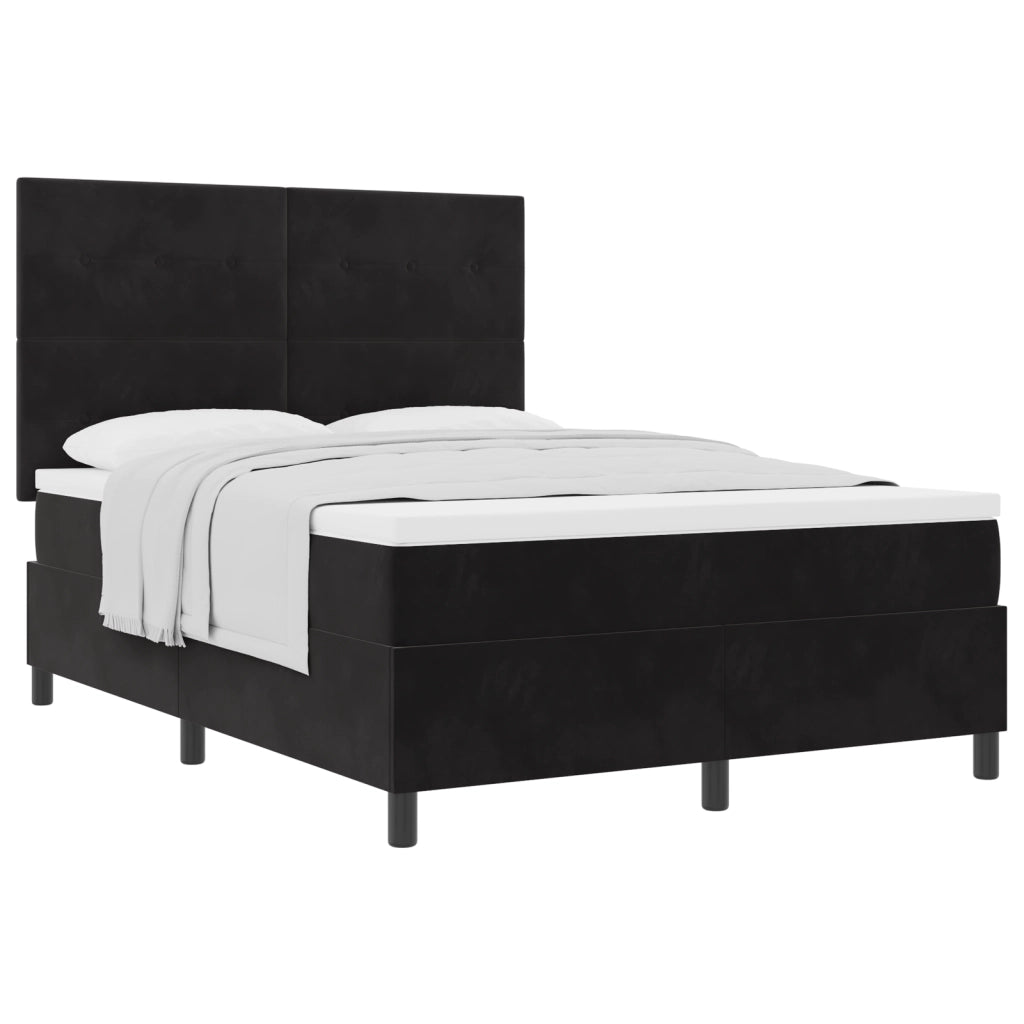 Letto Box Spring  con Materasso - Nero, 140x190 cm, Velluto