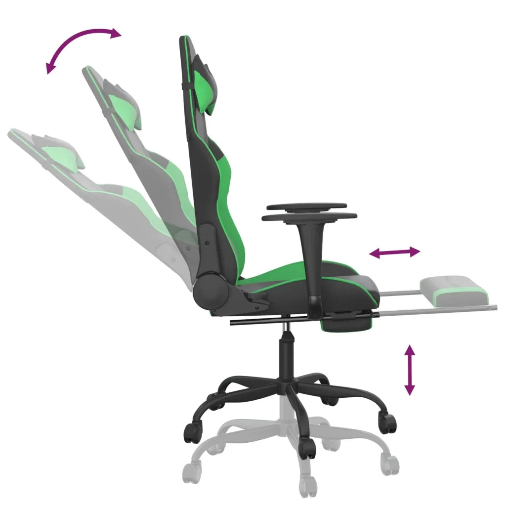 Sedia da Gaming | Sedia da e-sports con Poggiapiedi Nero e Verde in Similpelle