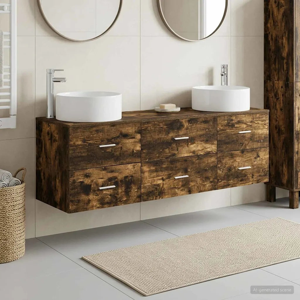 Set di mobili per il bagno 3 pz Rovere Fumo 3405943