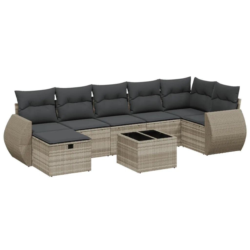Set Divano da Giardino 8pz con Cuscini Grigio Chiaro Polyrattan 3264138