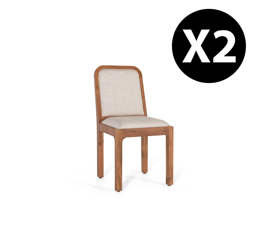Set di 2 sedie in legno di acacia e tessuto beige