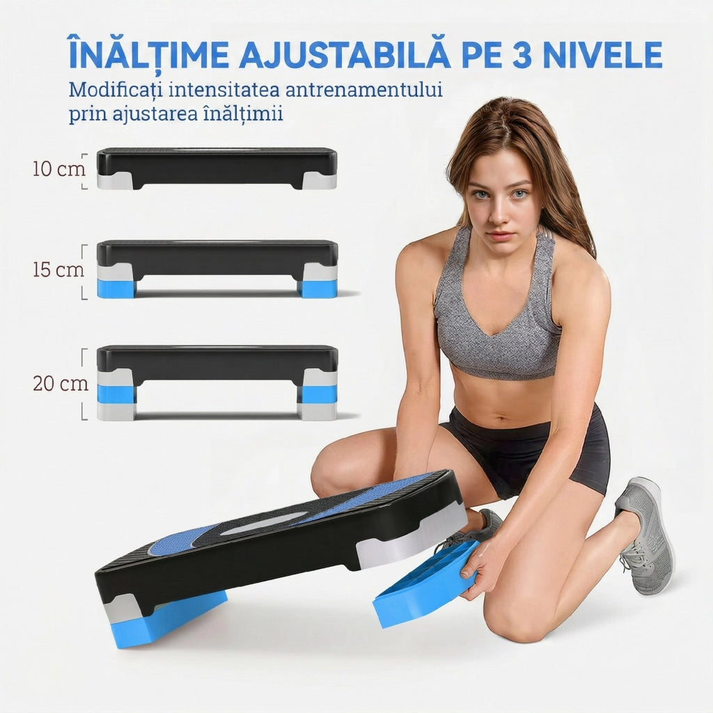 Stepper Aerobico 3 Livelli Regolabile ¨C zephmum ¨C 80x31x20 cm Nero+Blu Chiaro+Grigio