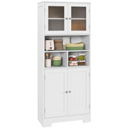 Credenza Bianca con 2 Ante a Vetro e 3 Vani Aperti, Ripiani Regolabili ¨C Zephmum ¨C 60x30x145.5 cm