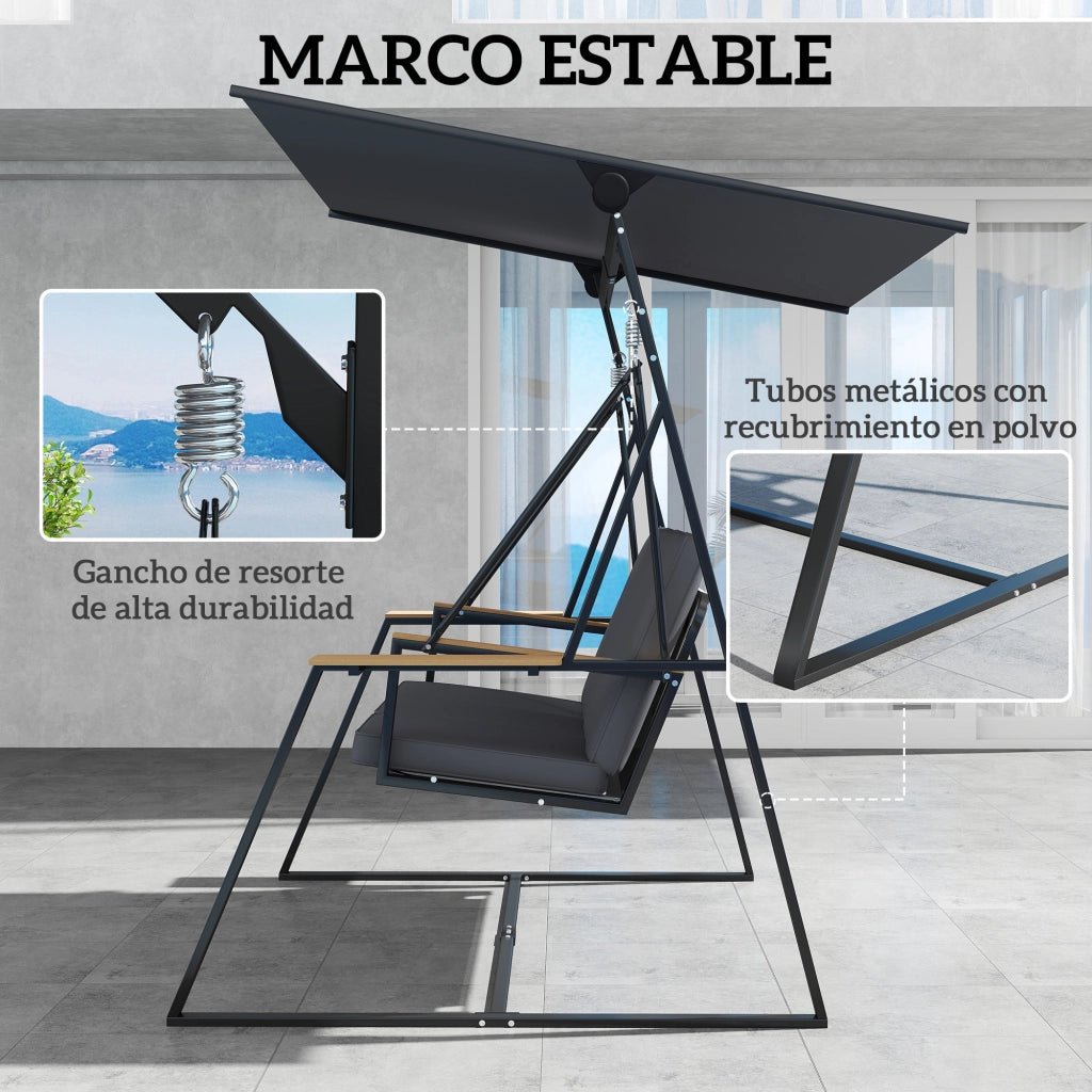 Altalena da giardino 3 posti con tetto regolabile e cuscini ¨C zephmum ¨C grigio metallo 360kg