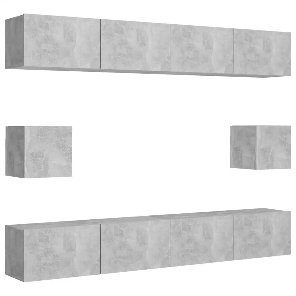Set di Mobili Porta TV 6 pz | Armadietto TV | Mobile Porta TV Grigio Cemento in Legno Multistrato