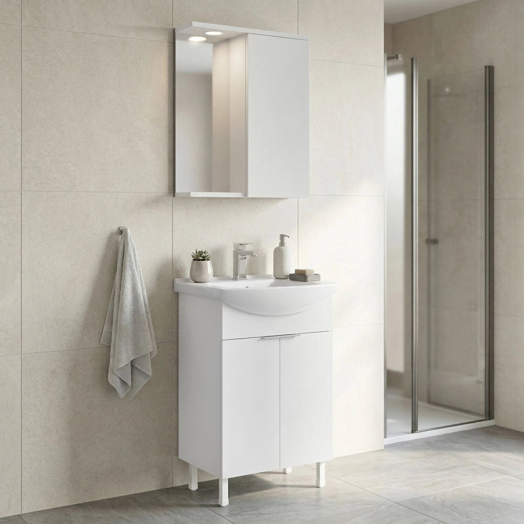Set mobile lavabo con specchio (2 pezzi) "Purus 55" - 55 x 50 x 83 cm - Bianco