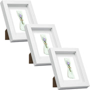 Set di 3 Cornice 3D per Foto da Muro Cornici 13x18cm per Oggetti Fino a 1,5cm, Cornici Fotografiche Multiple da Tavolo Portafoto Sospeso in Legno Passepartout Incluso, Bianco