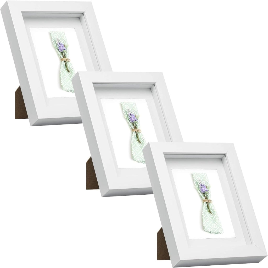 Set di 3 Cornice 3D per Foto da Muro Cornici 13x18cm per Oggetti Fino a 1,5cm, Cornici Fotografiche Multiple da Tavolo Portafoto Sospeso in Legno Passepartout Incluso, Bianco