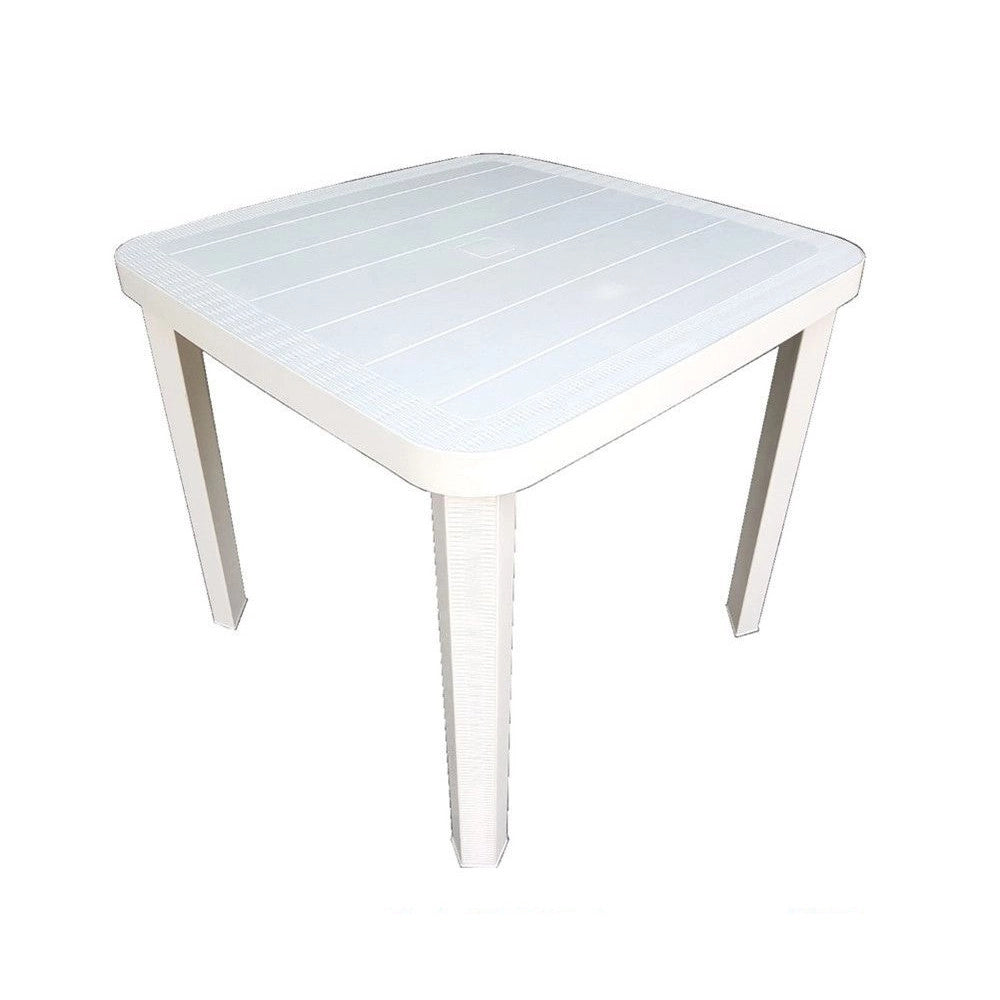 Trade Shop - Tavolo Quadrato Da Giardino Bianco 80x80cm In Plastica Arredo Spazio Esterno 008007 -