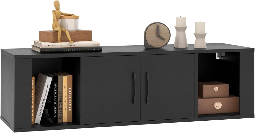 Mobile per TV Sospeso con Armadio, Supporto da Parete, Moderno per Soggiorno, Camera da Letto, Ufficio, 108 x 33 x 30,5 cm, Bianco