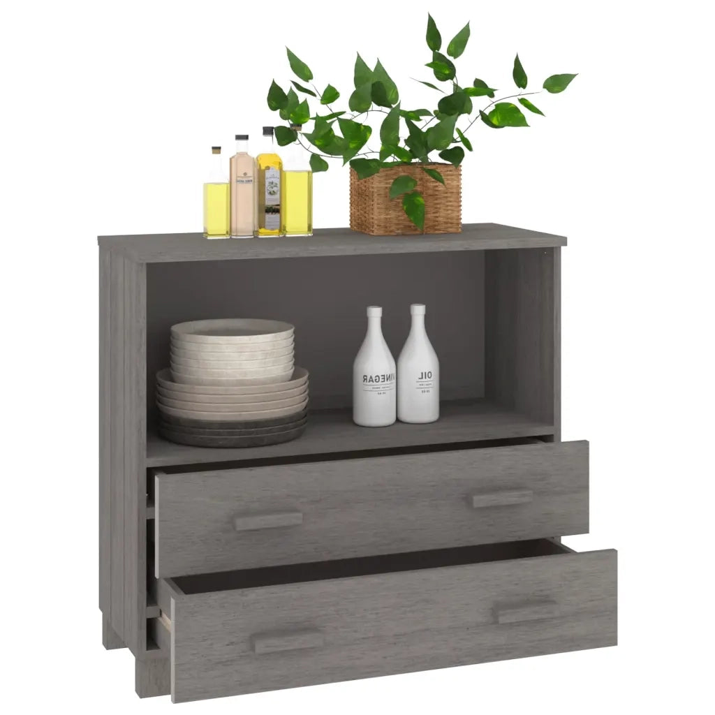Credenza HAMAR Grigio Chiaro 85x35x80 cm Legno Massello di Pino 340499