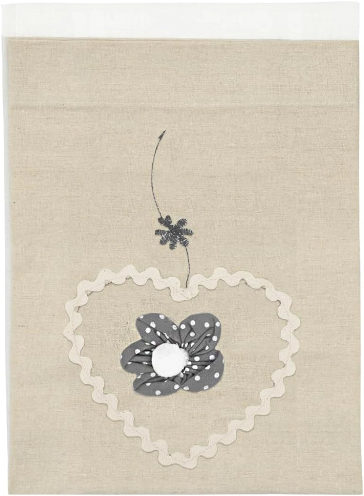 Tenda Finestra Porta Interno 60x150 cm Coppia 2 pz Cuore Shabby Chic Tessuto Semitrasparente Grigio