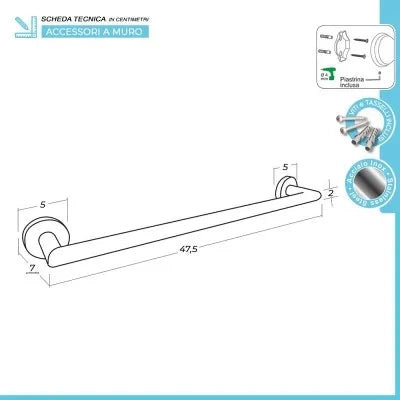 Set accessori a muro 5 pezzi in acciaio inox satinato e viti incluse  Galassia