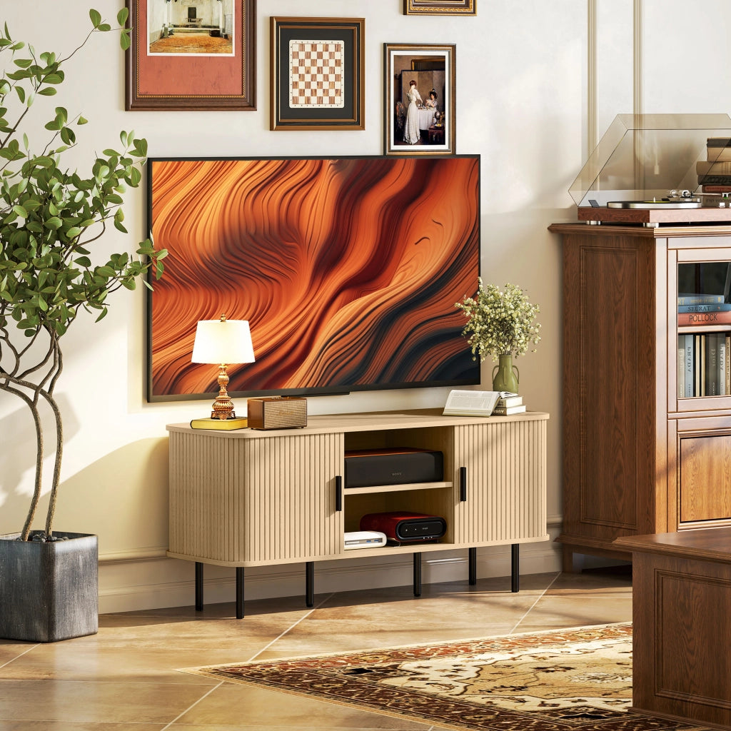 Mobile TV design scandinavo con 2 ante tambour ¨C zephmum ¨C ton ch¨ºne 120x30x